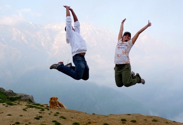 Volunteers jumping for a photo in India