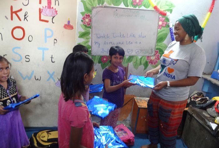 Volunteers at a project in India