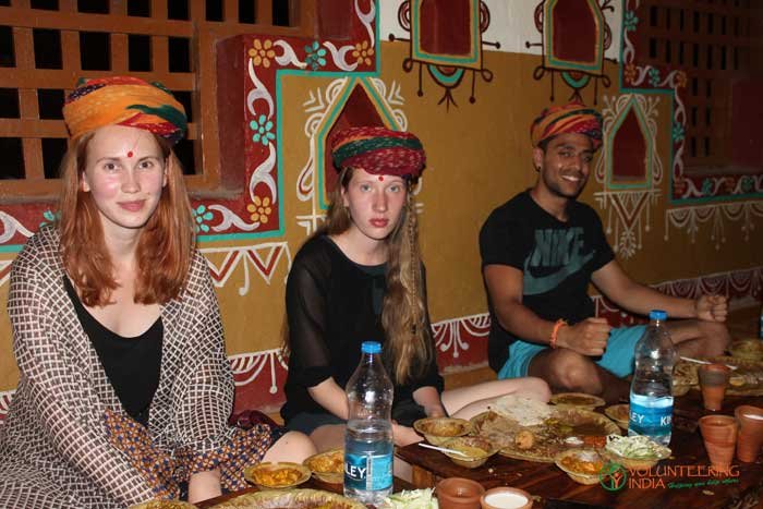 Volunteers sharing an Indian meal