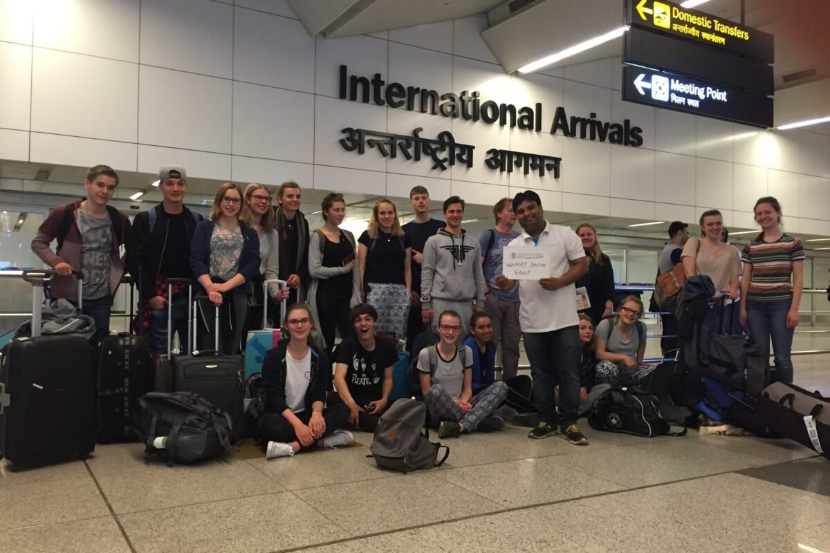 Our coordinator meeting a group of volunteers at Delhi airport arrivals