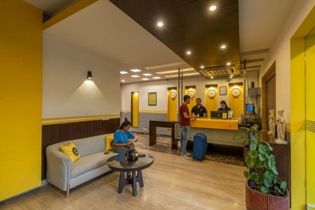 The reception and lounge of the volunteer hostel in South Delhi
