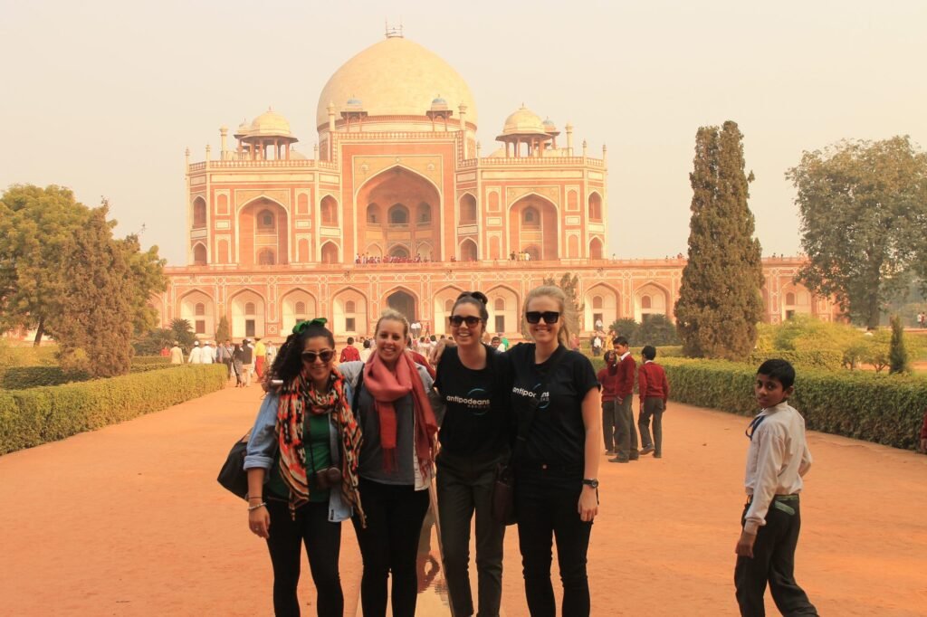 Volunteers in the gardens of Humayun’s Tomb in Delhi